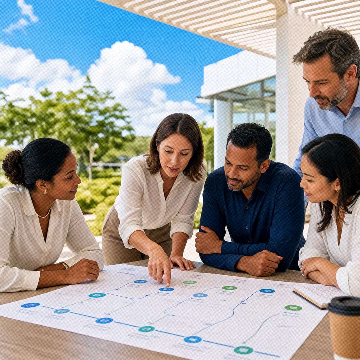 Professionals collaborating on ai customer experience work