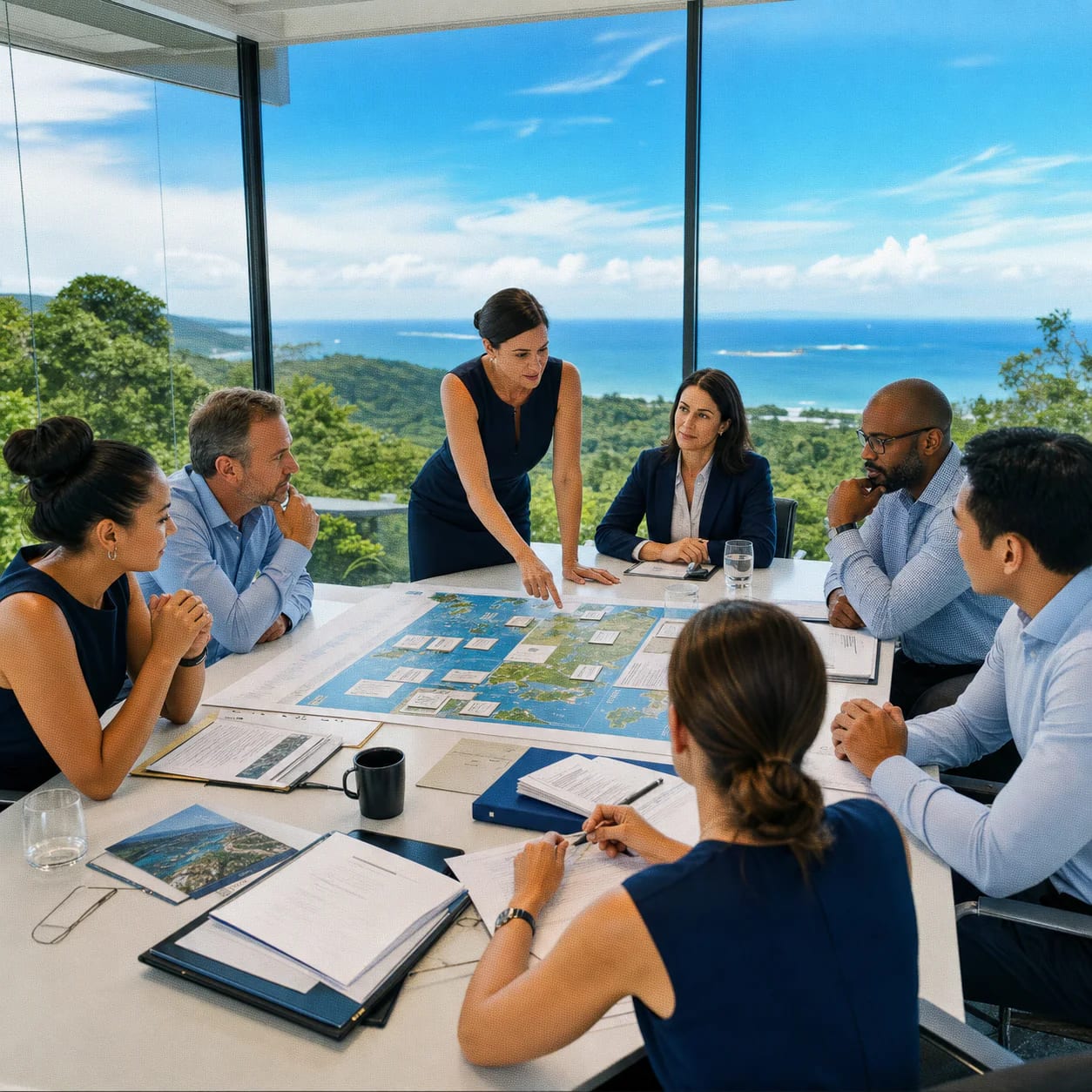 Professionals collaborating on cybersecurity work