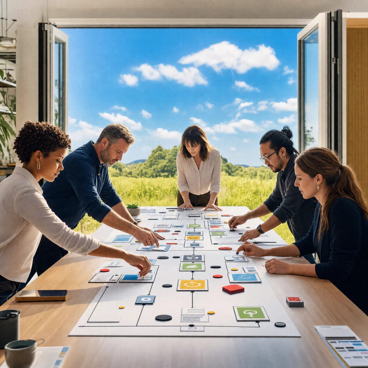 Professionals collaborating on intelligent automation work