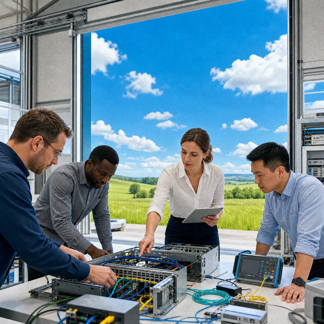 Professionals collaborating on security engineering and testing work